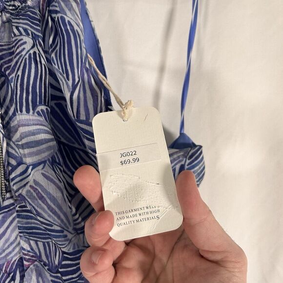 New L'Astiste Romper Women Medium White Blue Sleeveless Zip Back Lightweight - Picture 4 of 7